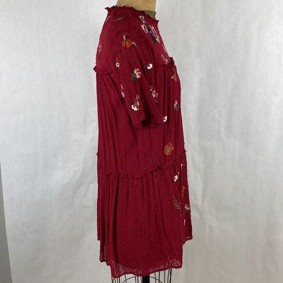 Zara Woman Floral Sequin Dress Embroidered Swiss Dot Burgandy Red Small - Picture 8 of 13